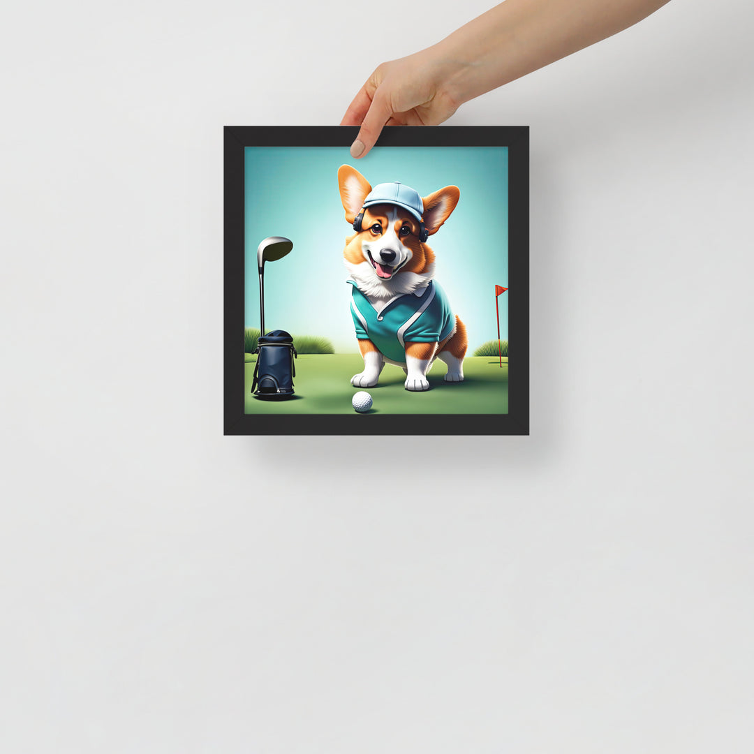 Pembroke Welsh Corgi Golfer- Framed photo paper poster