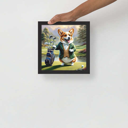 Pembroke Welsh Corgi Golfer- Framed photo paper poster v4