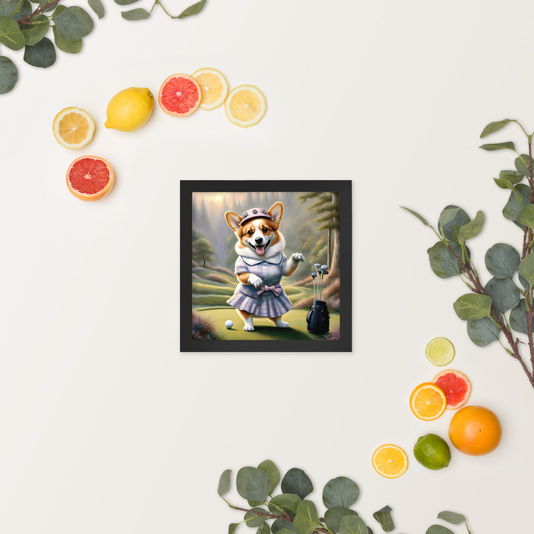 Pembroke Welsh Corgi Golfer- Framed photo paper poster v2