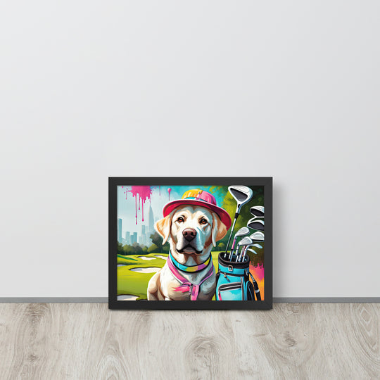 Framed photo paper poster-Labrador Retriever Golfer V15