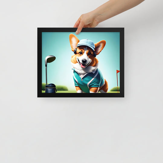 Pembroke Welsh Corgi Golfer- Framed photo paper poster