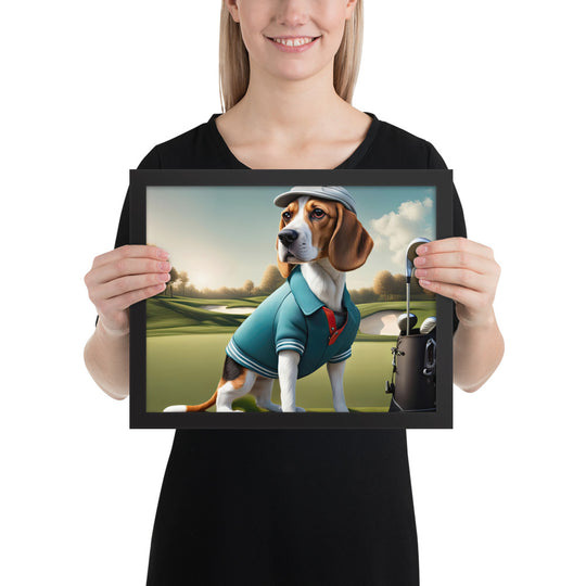 Beagle Golfer- Framed photo paper poster v2