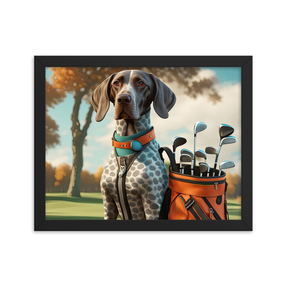 German Shorthaired Pointer Golfer- Framed photo paper poster