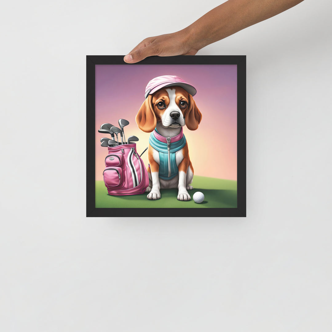 Beagle Golfer- Framed photo paper poster v3