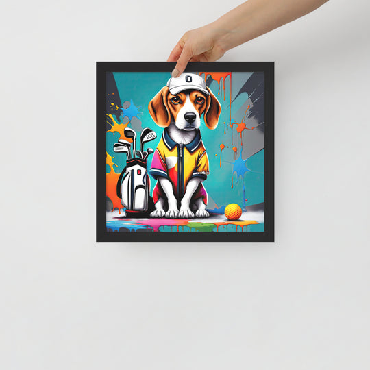 Beagle Golfer- Framed photo paper poster v4