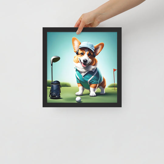 Pembroke Welsh Corgi Golfer- Framed photo paper poster