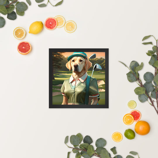 Framed photo paper poster-Labrador Retriever Golfer V14