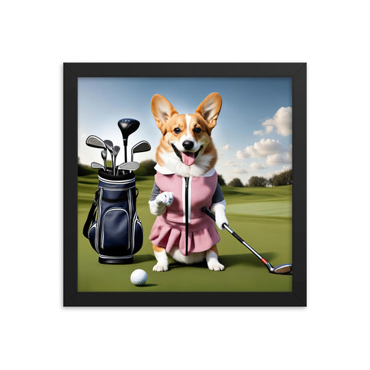 Pembroke Welsh Corgi Golfer- Framed photo paper poster v5