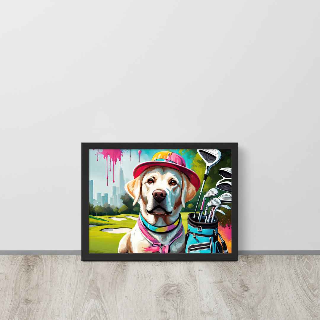 Framed photo paper poster-Labrador Retriever Golfer V15