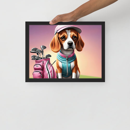 Beagle Golfer- Framed photo paper poster v3