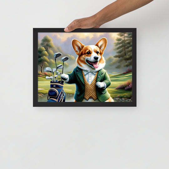 Pembroke Welsh Corgi Golfer- Framed photo paper poster v4