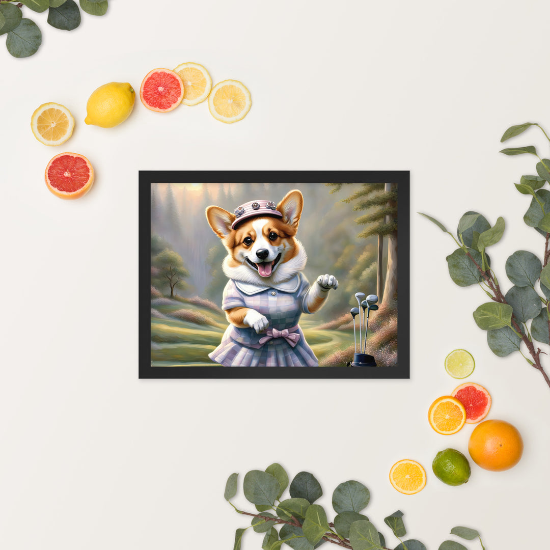 Pembroke Welsh Corgi Golfer- Framed photo paper poster v2