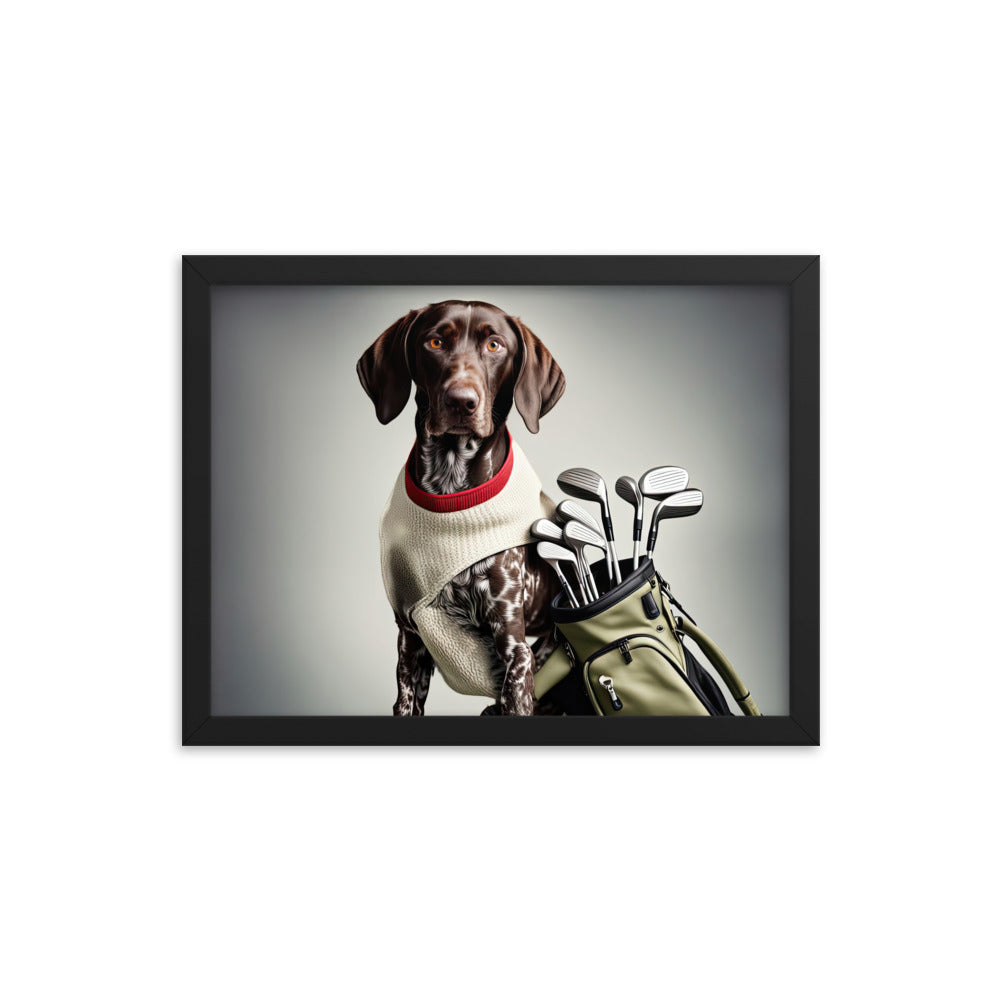 German Shorthaired Pointer Golfer- Framed photo paper poster v4