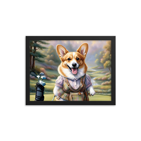 Pembroke Welsh Corgi Golfer- Framed photo paper poster v3