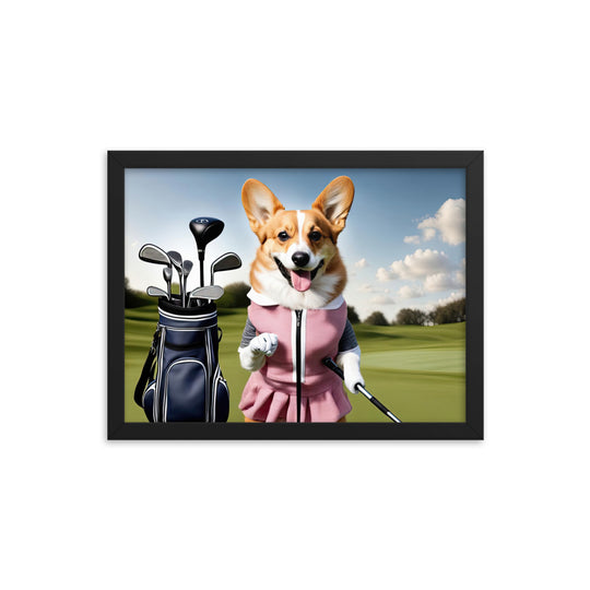 Pembroke Welsh Corgi Golfer- Framed photo paper poster v5