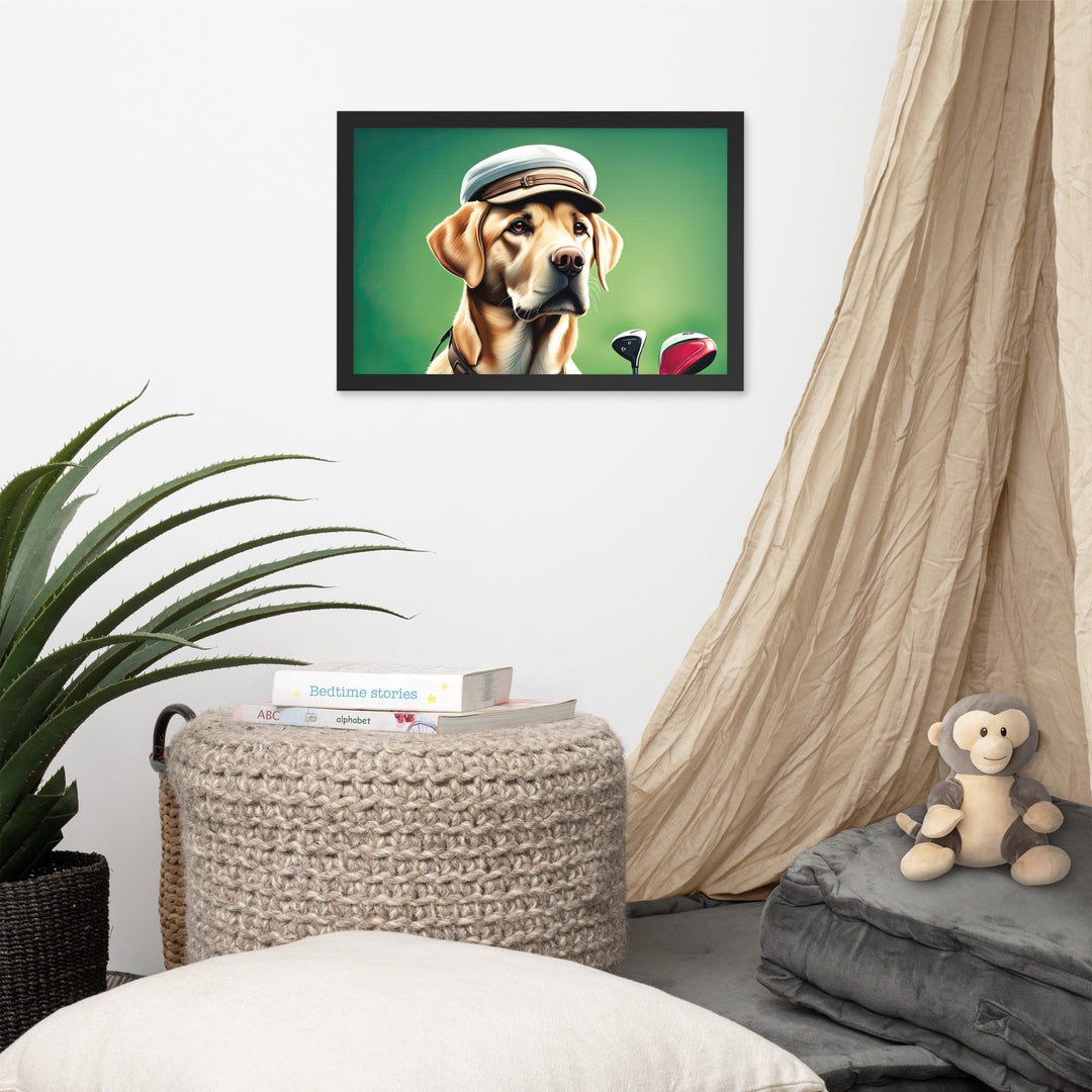 Framed photo paper poster-Labrador Retriever Golfer V3