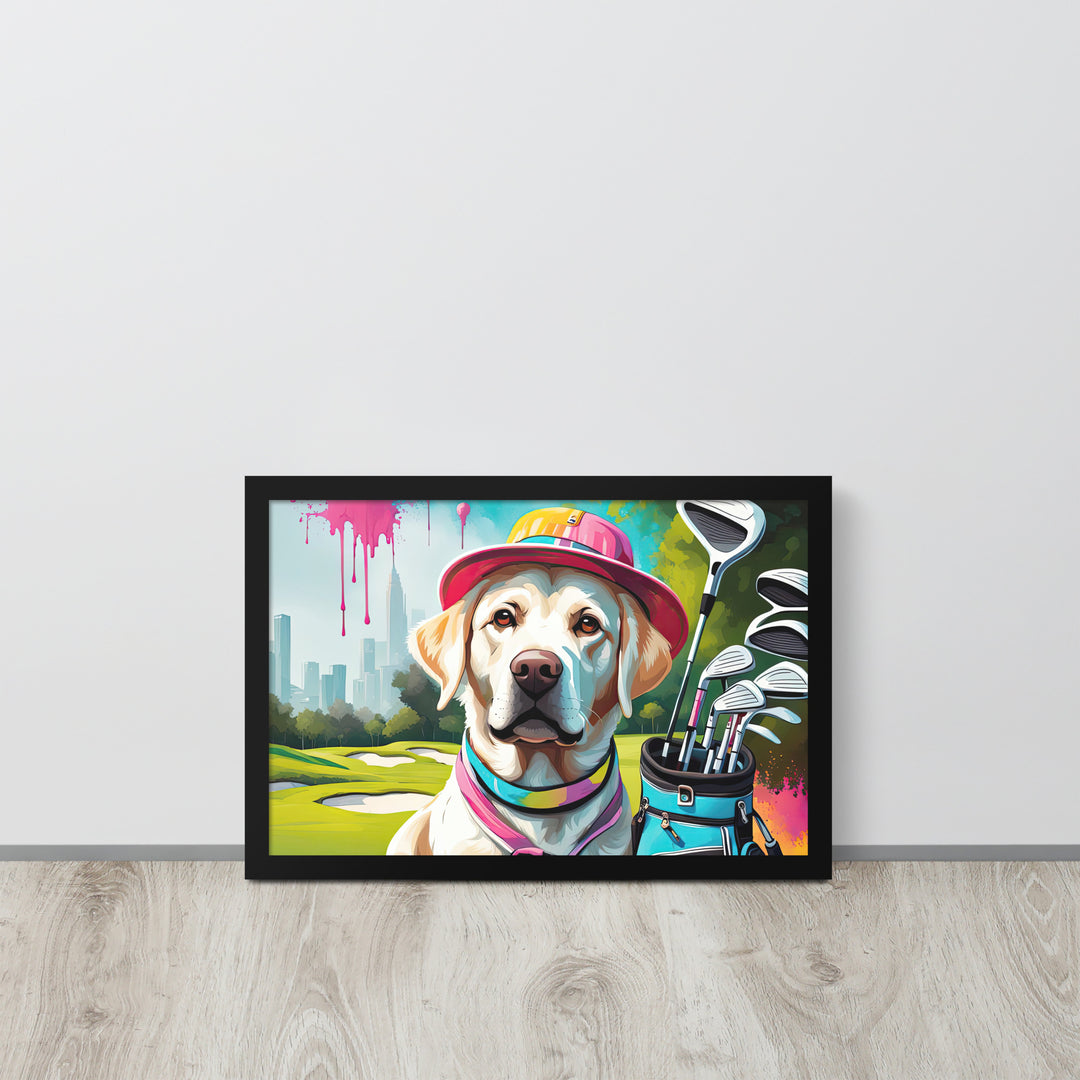 Framed photo paper poster-Labrador Retriever Golfer V15