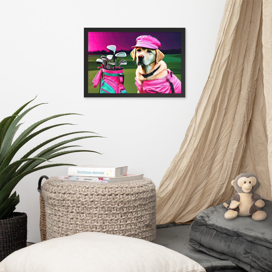 Framed photo paper poster-Labrador Retriever Golfer V17