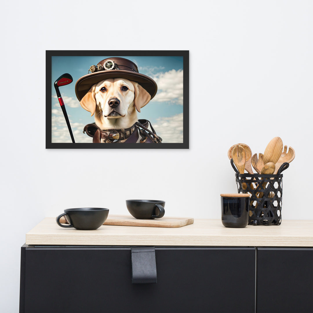 Framed photo paper poster-Labrador Retriever Golfer V20