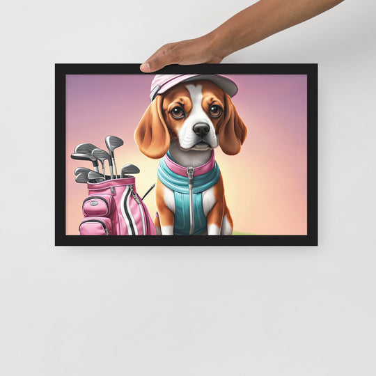 Beagle Golfer- Framed photo paper poster v3