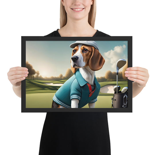 Beagle Golfer- Framed photo paper poster v2