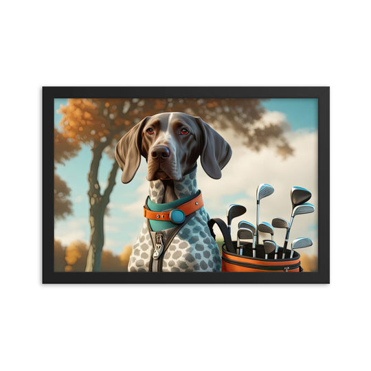 German Shorthaired Pointer Golfer- Framed photo paper poster