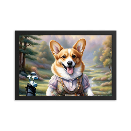 Pembroke Welsh Corgi Golfer- Framed photo paper poster v3