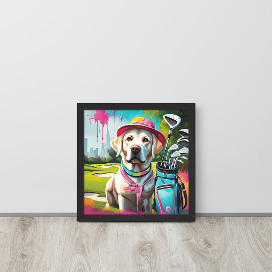 Framed photo paper poster-Labrador Retriever Golfer V15