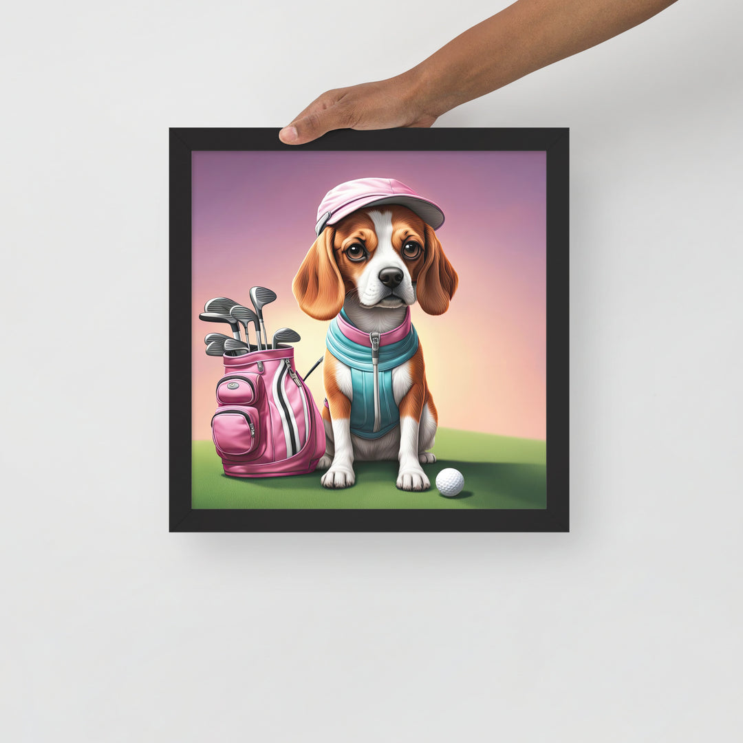 Beagle Golfer- Framed photo paper poster v3