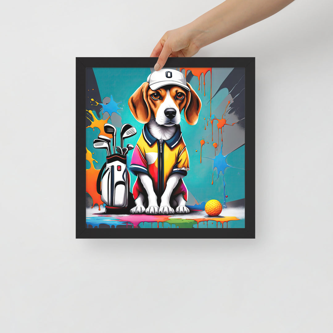 Beagle Golfer- Framed photo paper poster v4