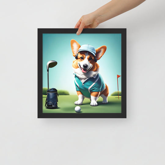 Pembroke Welsh Corgi Golfer- Framed photo paper poster