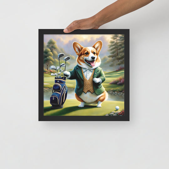 Pembroke Welsh Corgi Golfer- Framed photo paper poster v4