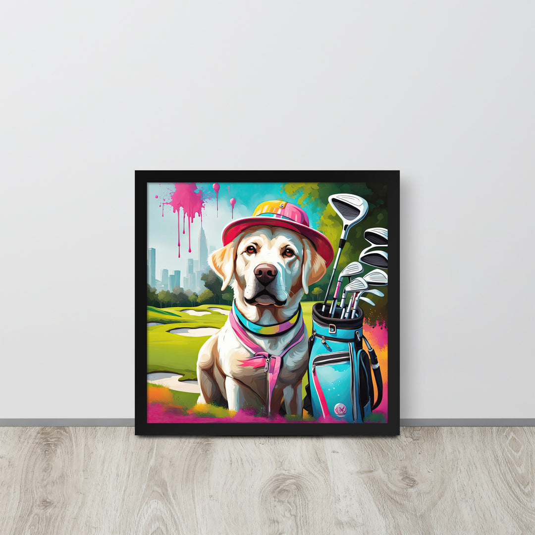 Framed photo paper poster-Labrador Retriever Golfer V15