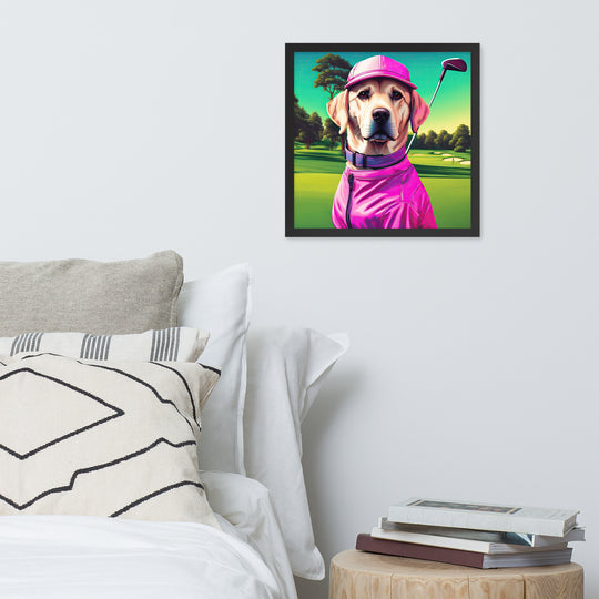 Framed photo paper poster-Labrador Retriever Golfer V16