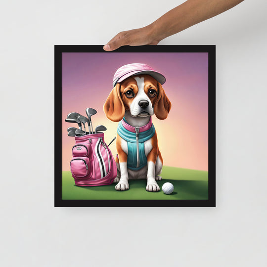 Beagle Golfer- Framed photo paper poster v3