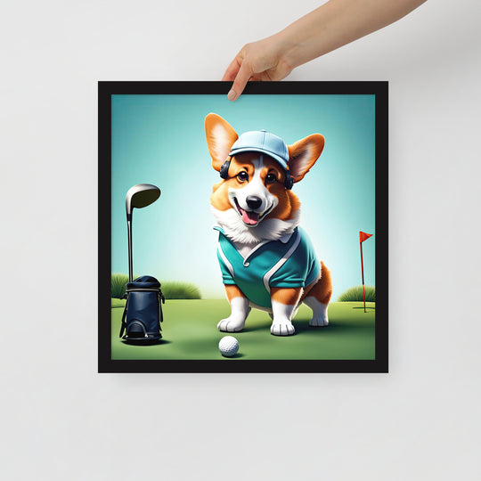 Pembroke Welsh Corgi Golfer- Framed photo paper poster