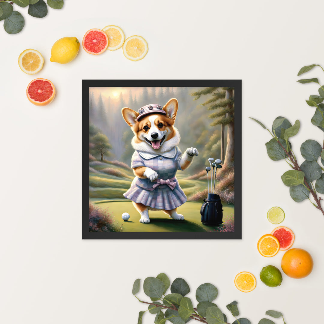 Pembroke Welsh Corgi Golfer- Framed photo paper poster v2