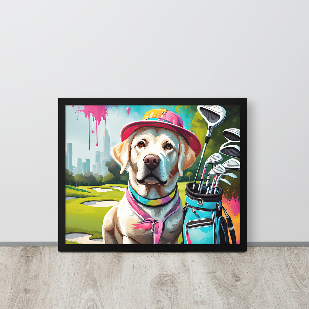 Framed photo paper poster-Labrador Retriever Golfer V15