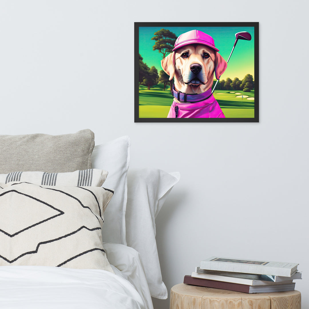 Framed photo paper poster-Labrador Retriever Golfer V16