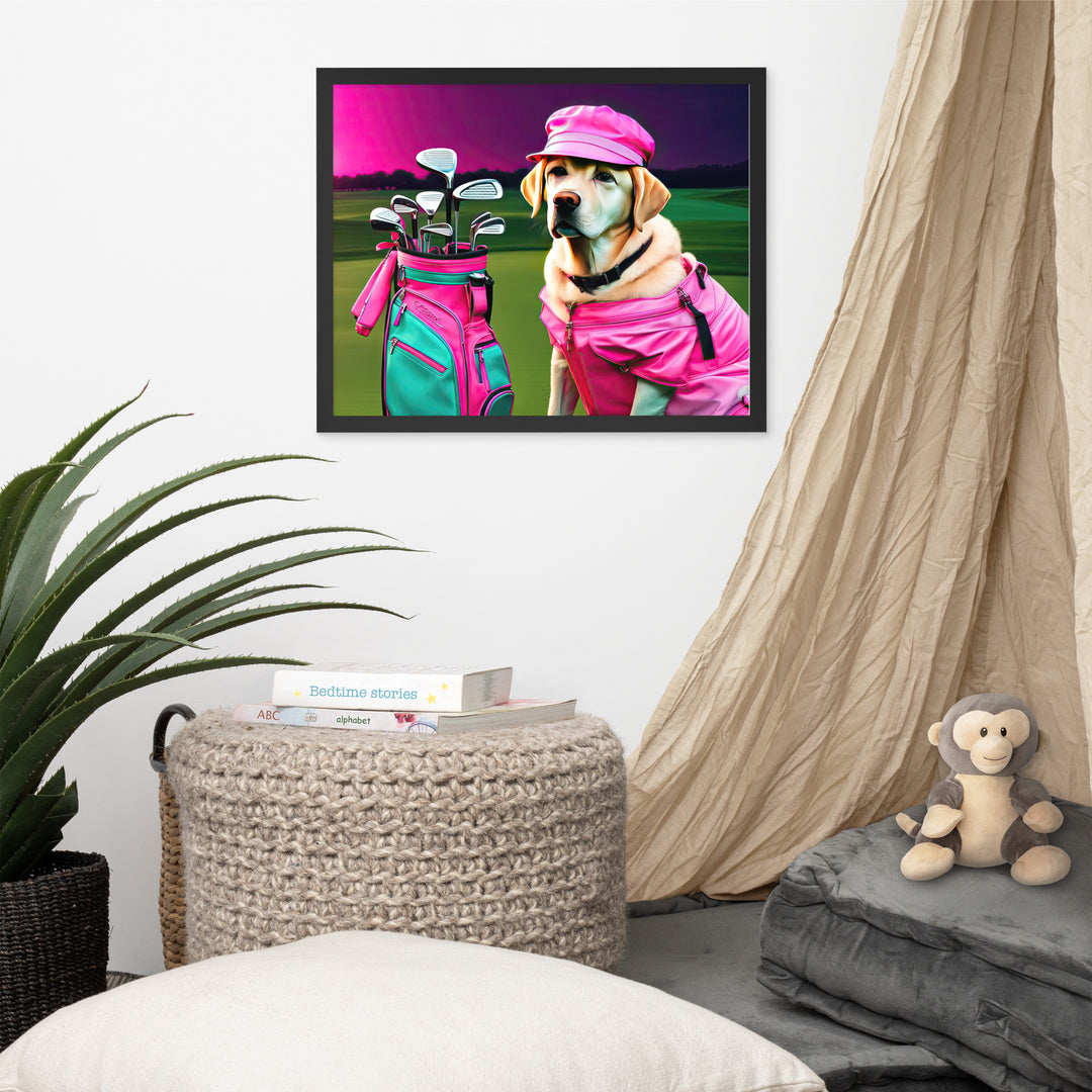 Framed photo paper poster-Labrador Retriever Golfer V17