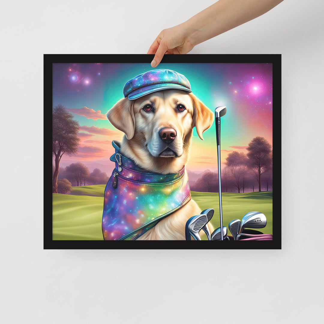 Framed photo paper poster-Labrador Retriever Golfer V21