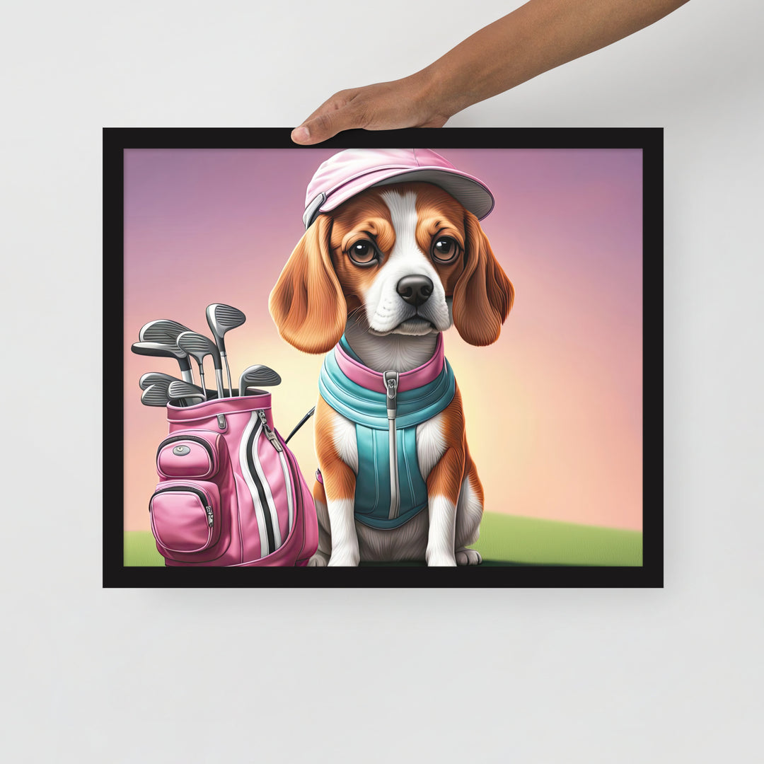 Beagle Golfer- Framed photo paper poster v3