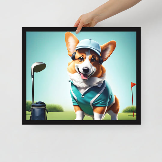 Pembroke Welsh Corgi Golfer- Framed photo paper poster