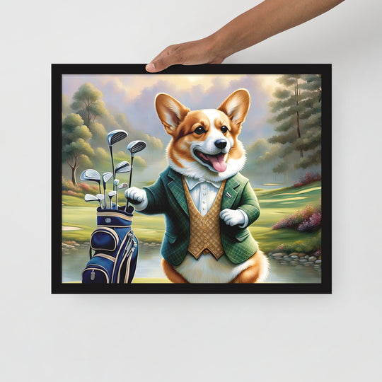 Pembroke Welsh Corgi Golfer- Framed photo paper poster v4