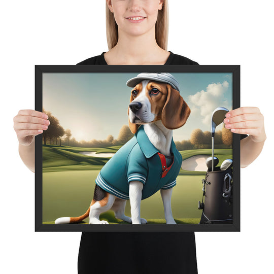 Beagle Golfer- Framed photo paper poster v2