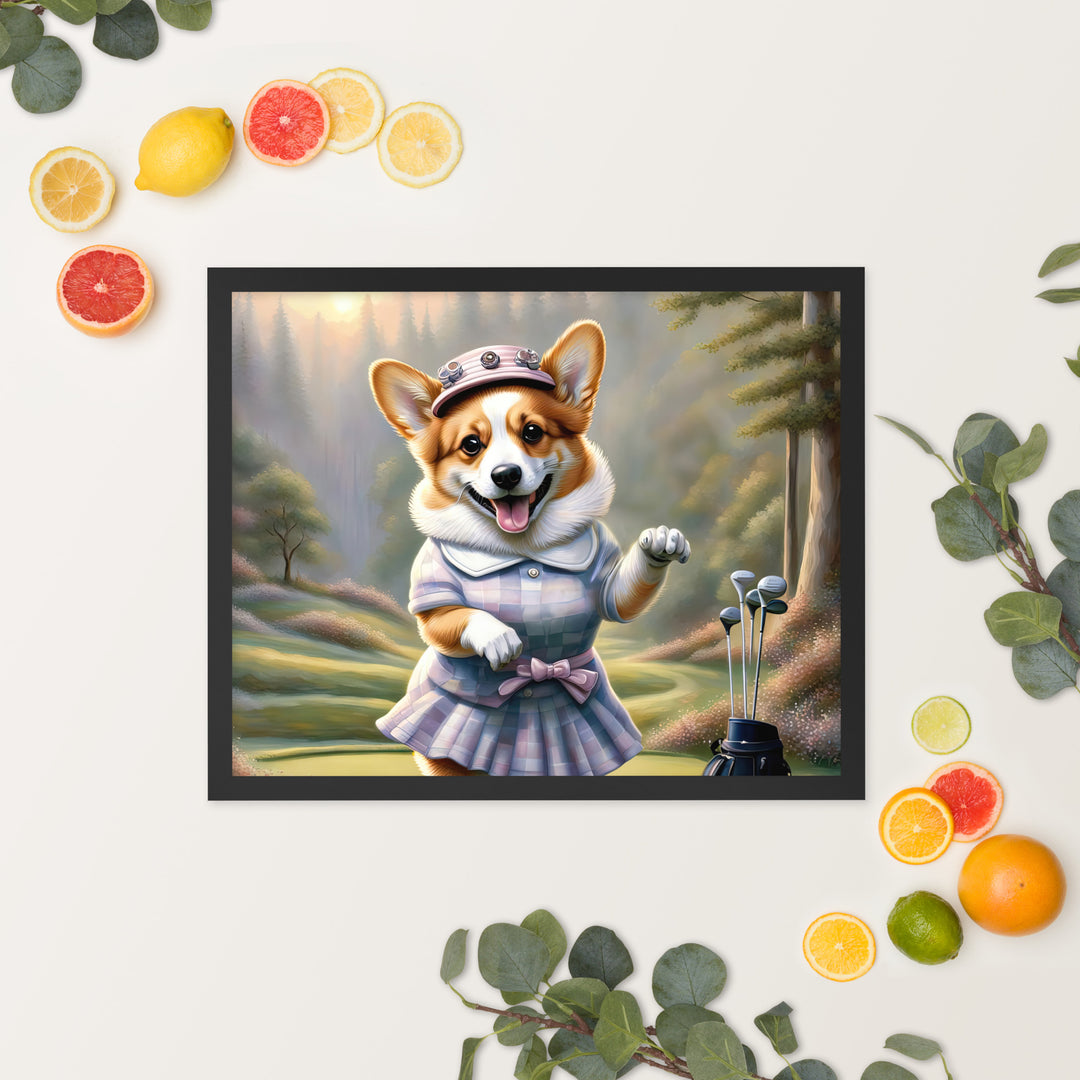 Pembroke Welsh Corgi Golfer- Framed photo paper poster v2