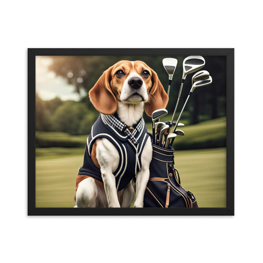 Beagle Golfer- Framed photo paper poster