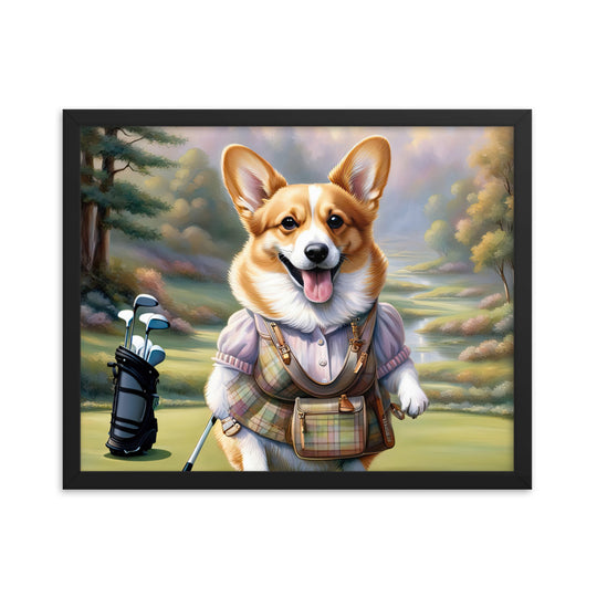 Pembroke Welsh Corgi Golfer- Framed photo paper poster v3