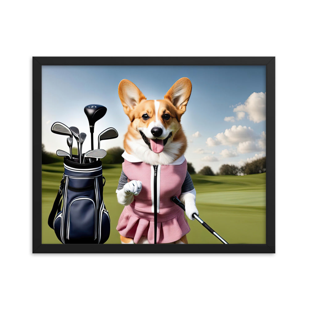 Pembroke Welsh Corgi Golfer- Framed photo paper poster v5