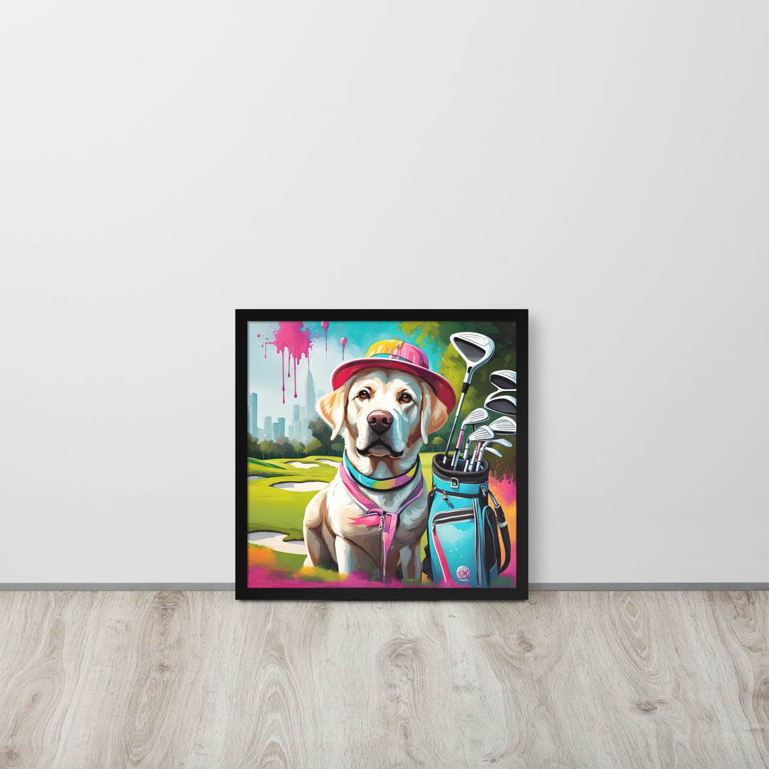 Framed photo paper poster-Labrador Retriever Golfer V15